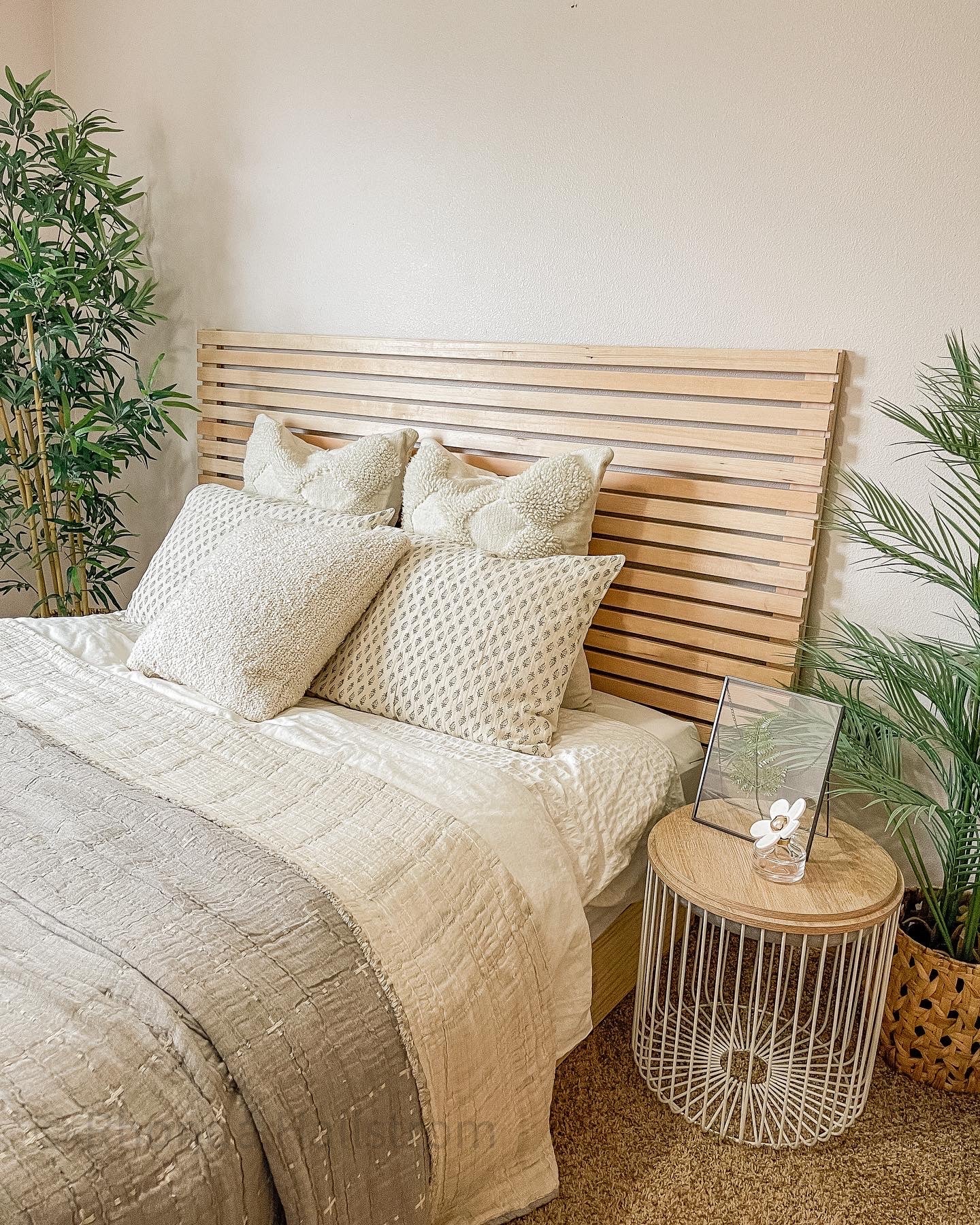 Handcrafted mid century modern bed frame natural wood headboard custom farmhouse